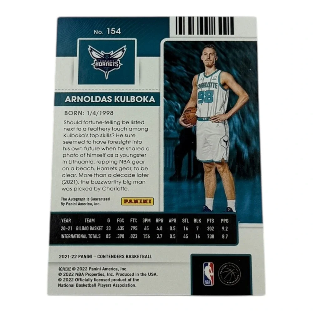 2021 Panini Contenders Arnoldas Kulboka Rookie Ticket Autograph Charlotte Hornet - Picture 2 of 3